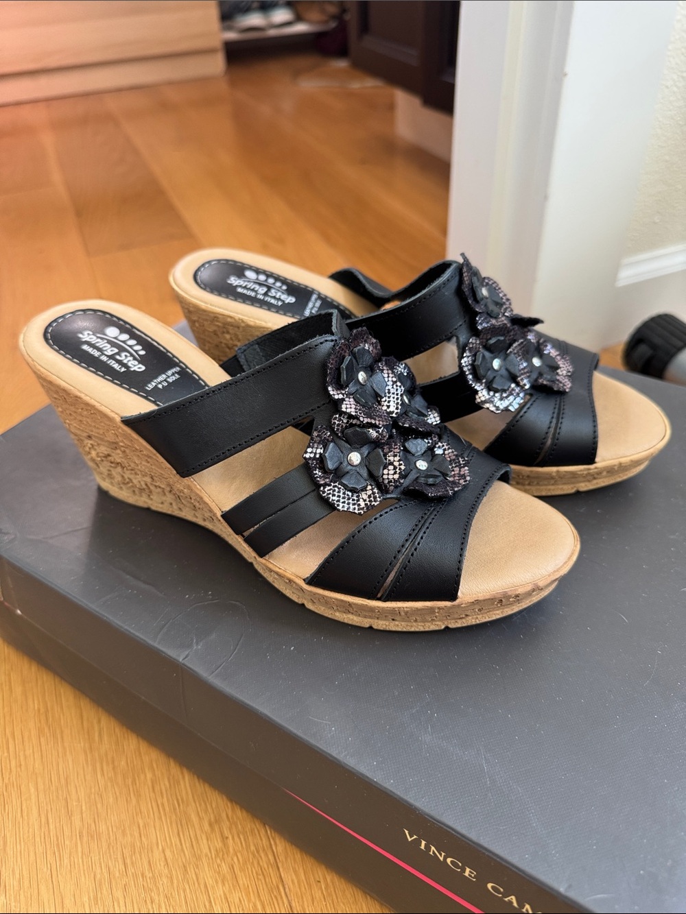 Brand New!!! Spring Step Rosita Black Wedge Sandals size 9,5-10. Gorgeous!!!!